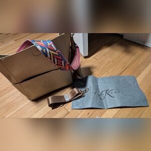 Julia Kays Gold shoulder Bag With Colorful Strap